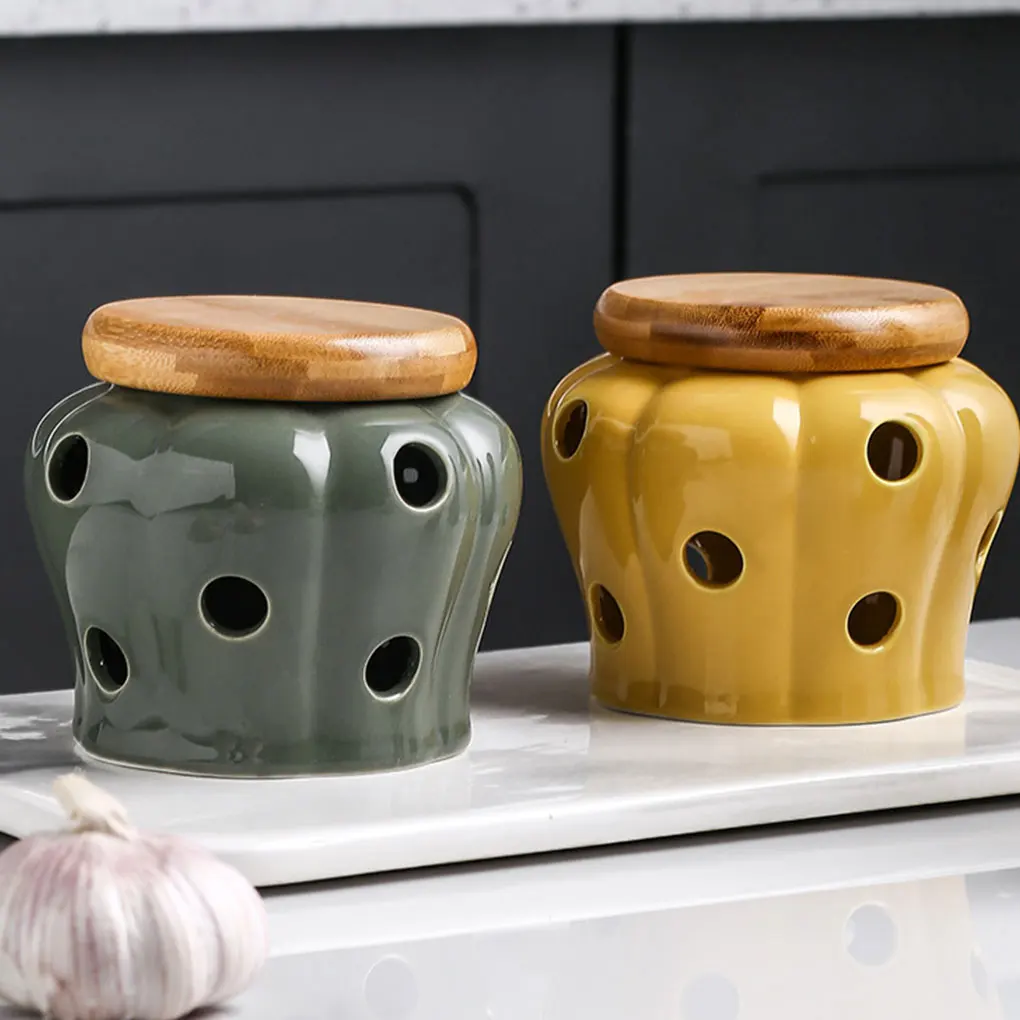 Garlic Storage Jar Large Capacity Ceramic Pot With Lid Durable For Long Time Kitchen Organizer