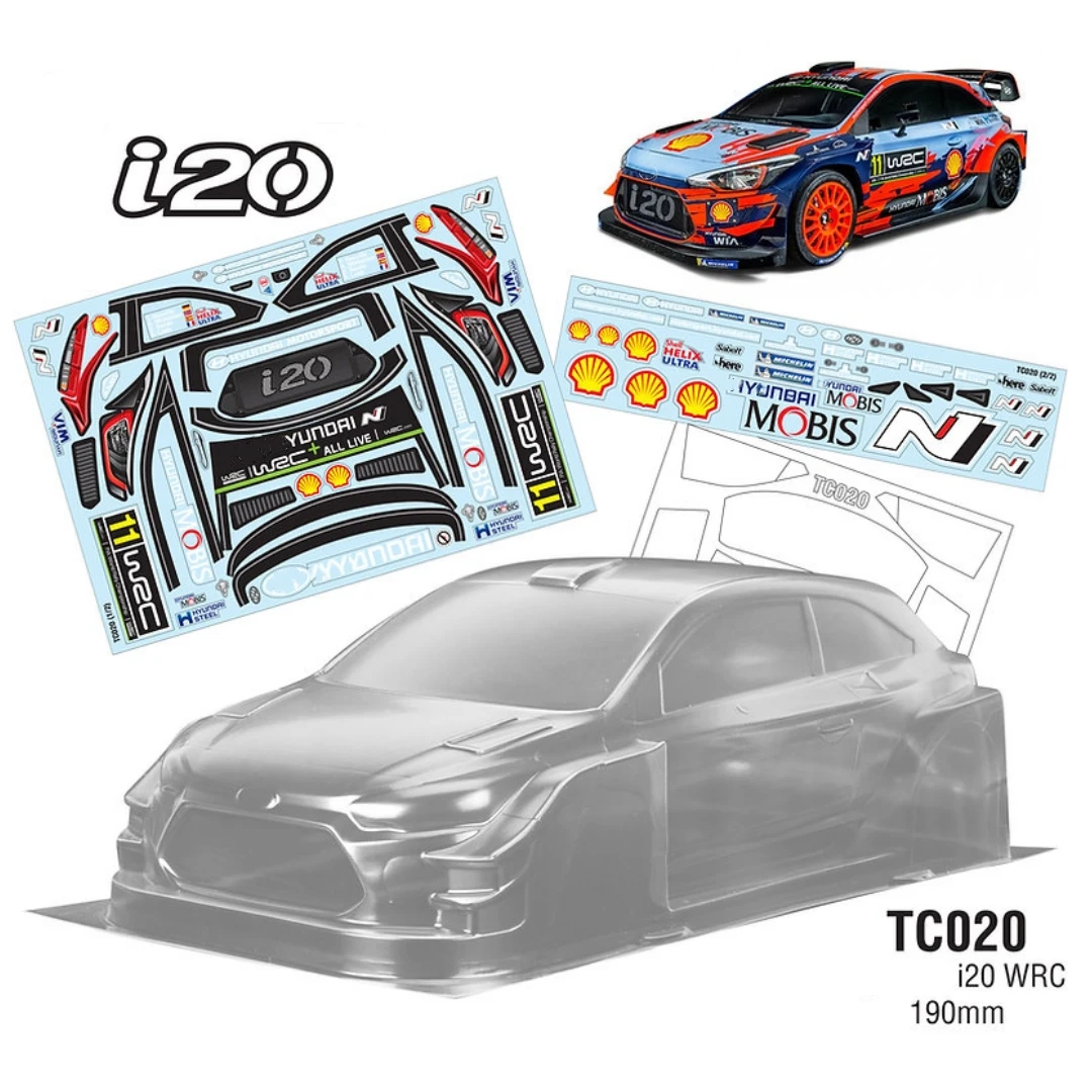 1/10 Hyundai i20 WRC Rc Rally Car Clear Lexan Body W/Rear Wing for Rc Drift Car 258mm Wheelbase Tamiya Kyosho