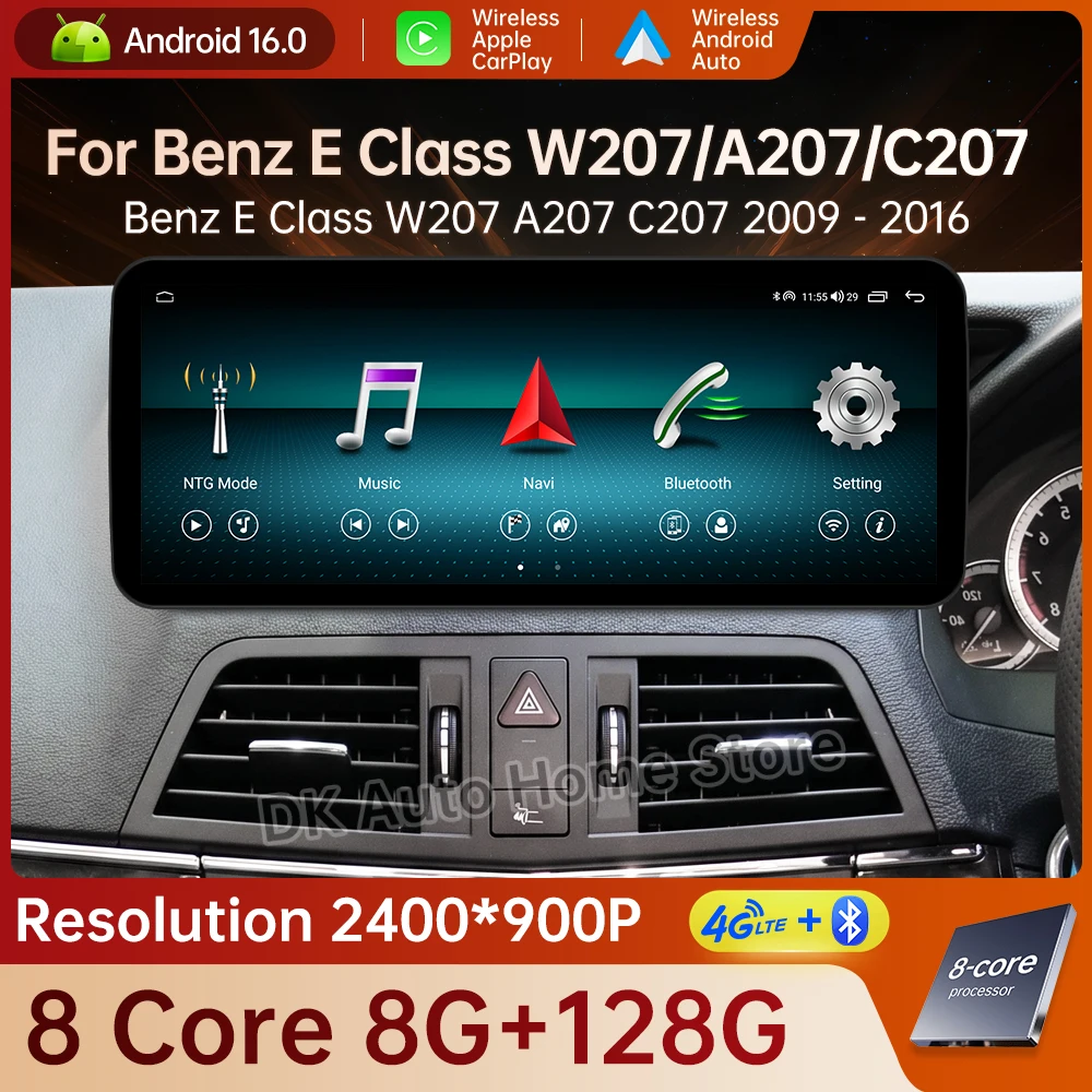 Wireless Carplay Car Radio Android 16 for Mercedes Benz E Class C207 W207 A207 2009 - 2016 DSP Stereo GPS Navi Multimedia Player