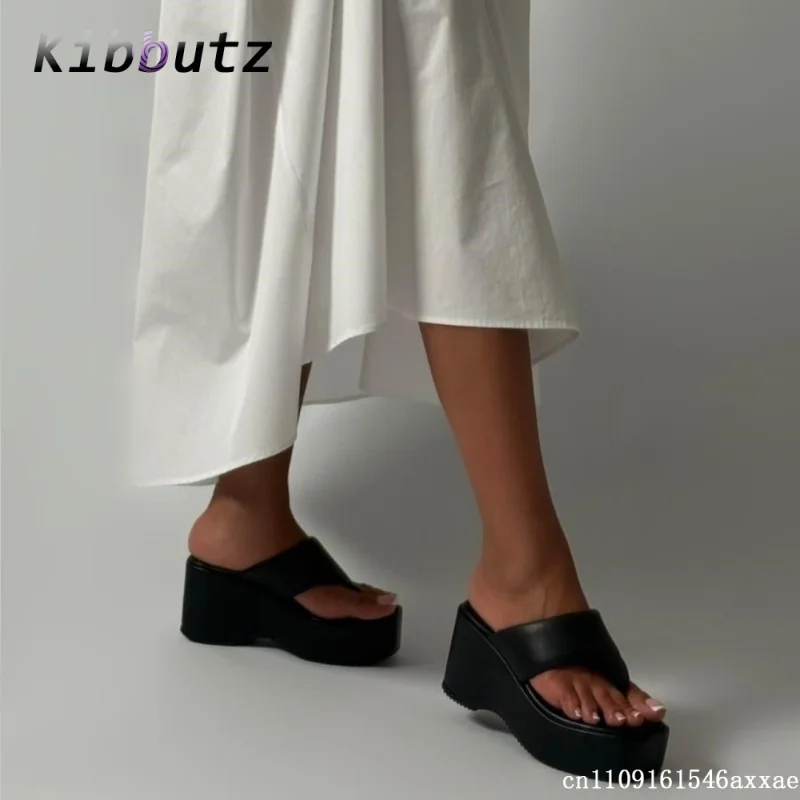 Thong Platform Open Toe Wedge Mules Ladies Slip On Slide Sandals Summer Beach Outdoor Casual Stylish Thick Sole Heeled Shoes