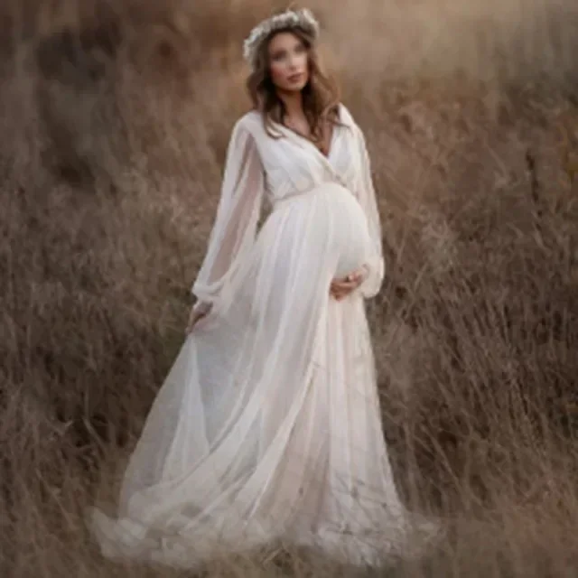 Maternity Dresses for Phoot Shoot Elegnant V Neck Pregnancy Photography Dress Maternity Women Maxi Tulle Party Wedding Dresses