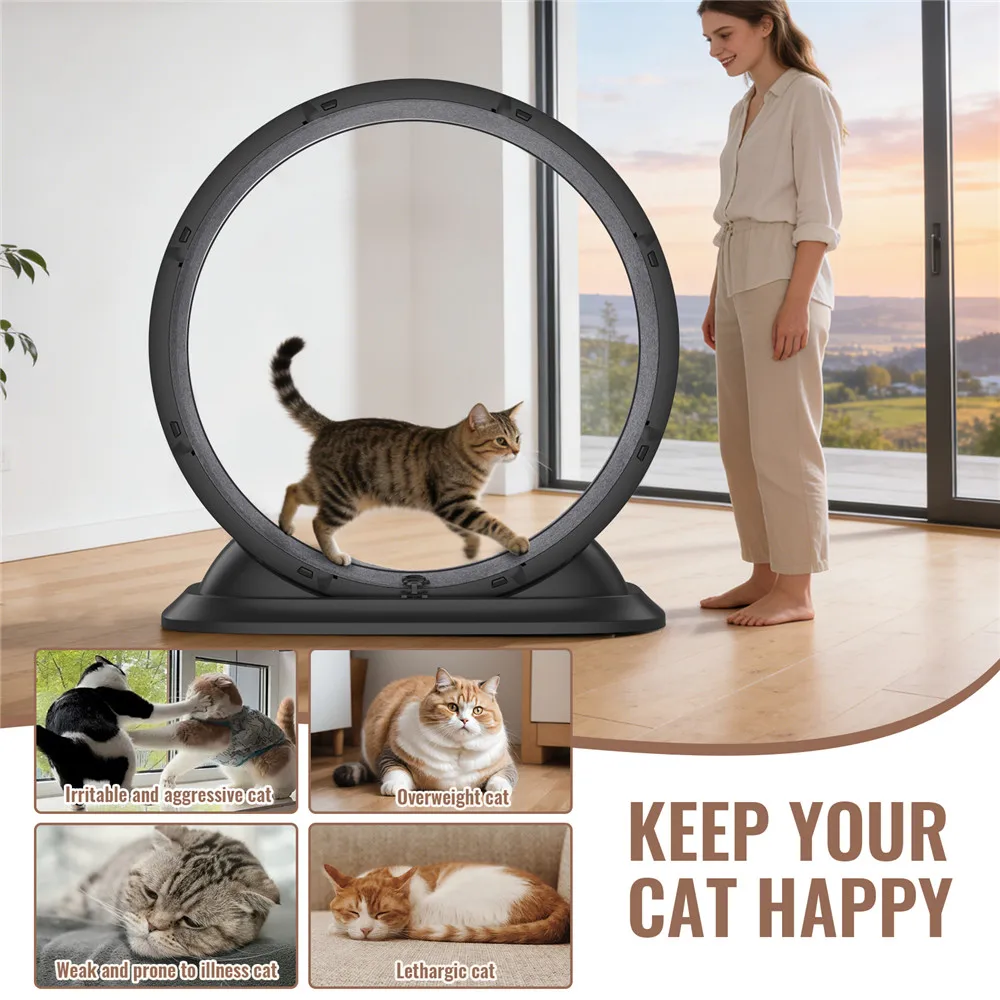  
 Katzen-Laufrad für drinnen, 31,5 Zoll großes Katzen-Laufrad mit abnehmbarem Teppich und Sicherheitsverschluss, ultra-leises Haustier-Laufband für Gehtraining. – Detail 7