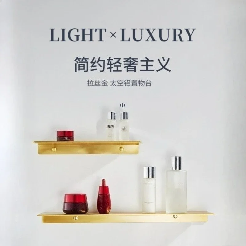 Brushed Gold No Drill Bathroom Shelf Wall Mounted Luxury Hotel Corner Shelf &Rectangular Floating Shelf Over Mirror Storage Rack