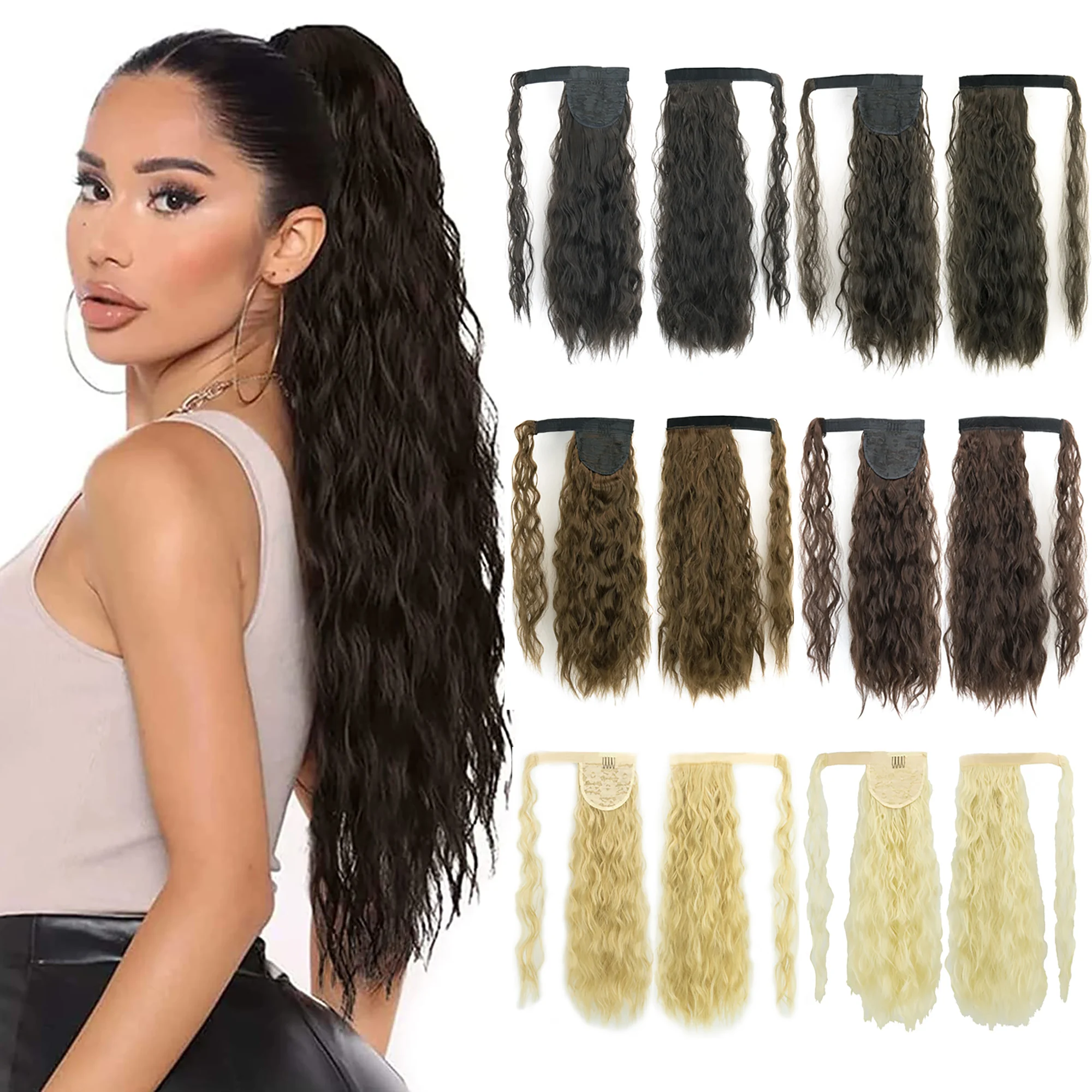 

Soowee Long Kinky Curly Wrap Around Ponytail Extension Synthetic Hair Extensions Clip in Hairpiece