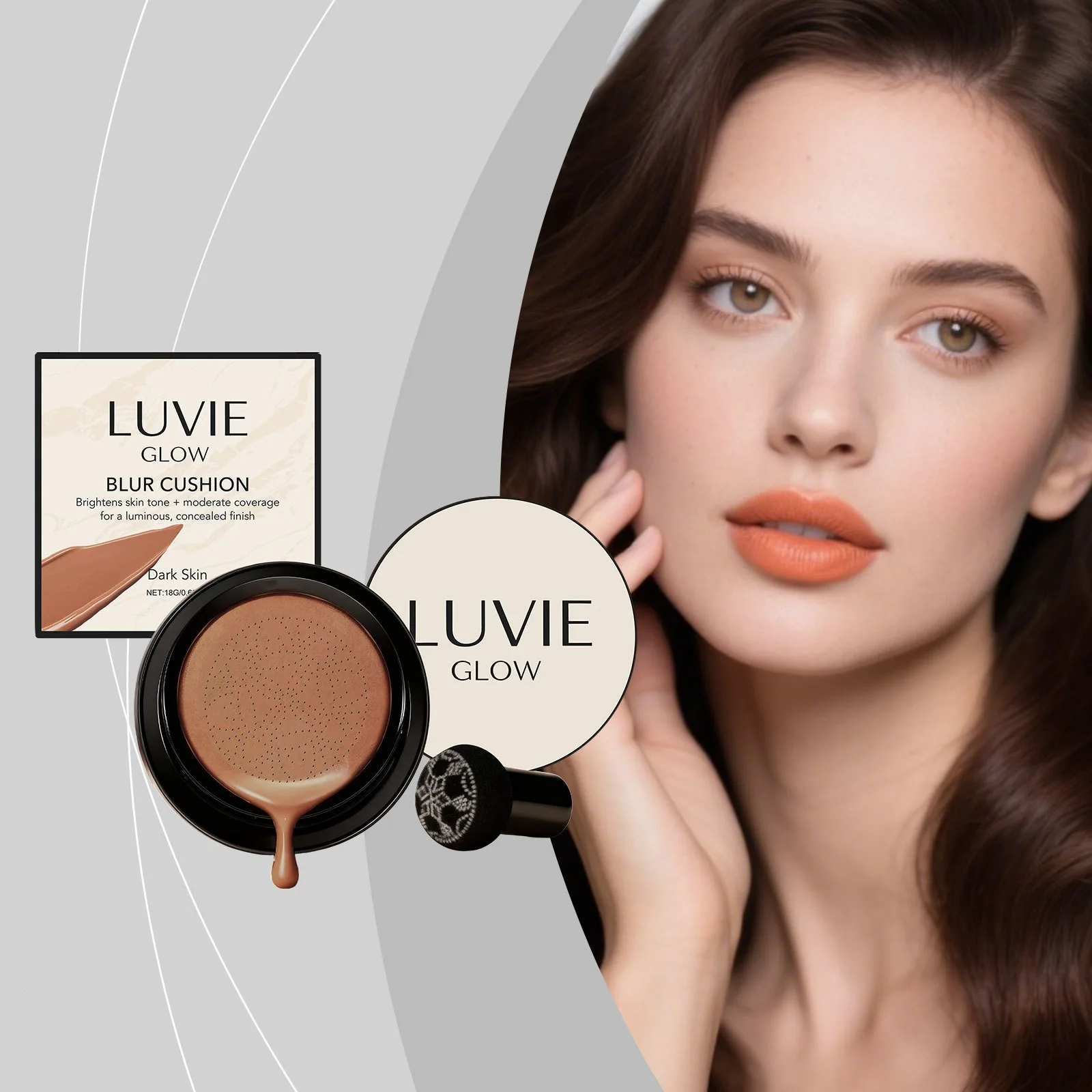 LUVIE GLOW BB Cream com Aplicador em Formato de Cogumelo, Base Líquida para o Rosto, Hidratante, à Prova d'Água, Base Mágica