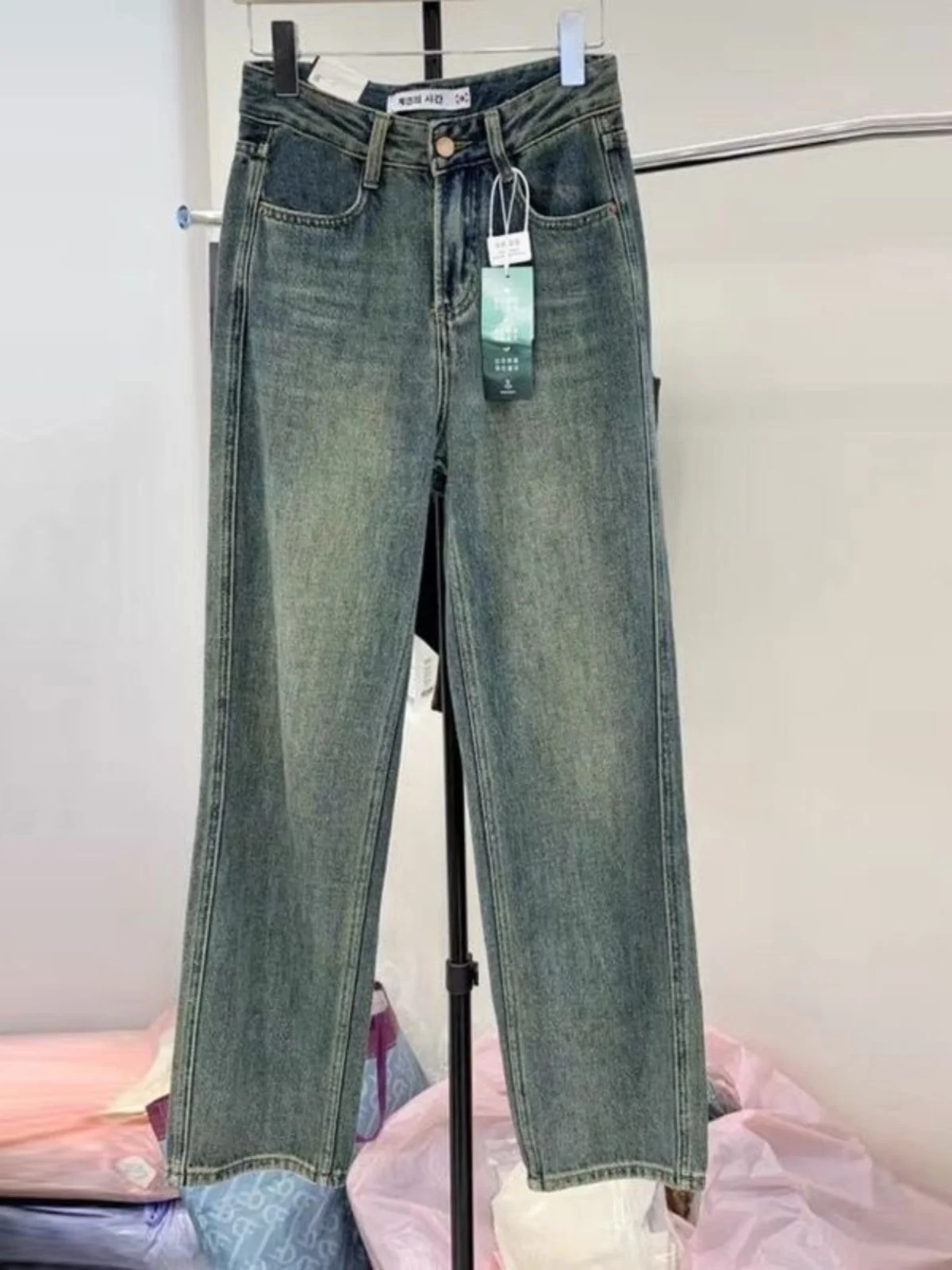 

Retro Washed Loose Straight Leg Jeans Men's Autumn New American High Street Trend Brand Casual Pants Vintage Distressed