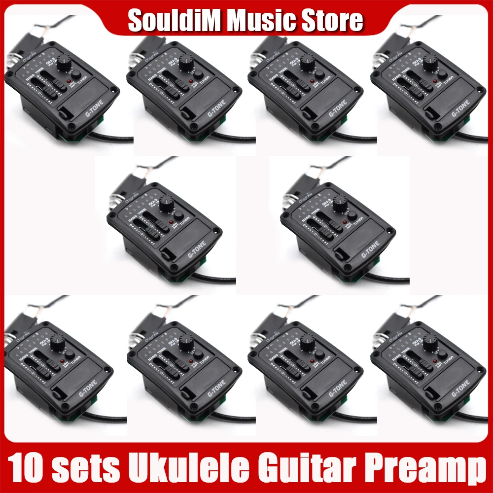 

10Set G-tone 2-band Ukelele EQ Ukulele Equalizer Pickup Hawaiian Guitar EQ with Tuner Pickup Piezo Ceramic Pick-up Preamp System