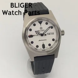 BLIGER 38mm Waterproof NH36 Movement Watch Black White Dial Sapphire Crystal Automatic Men's Watch Curved Rubber Strap