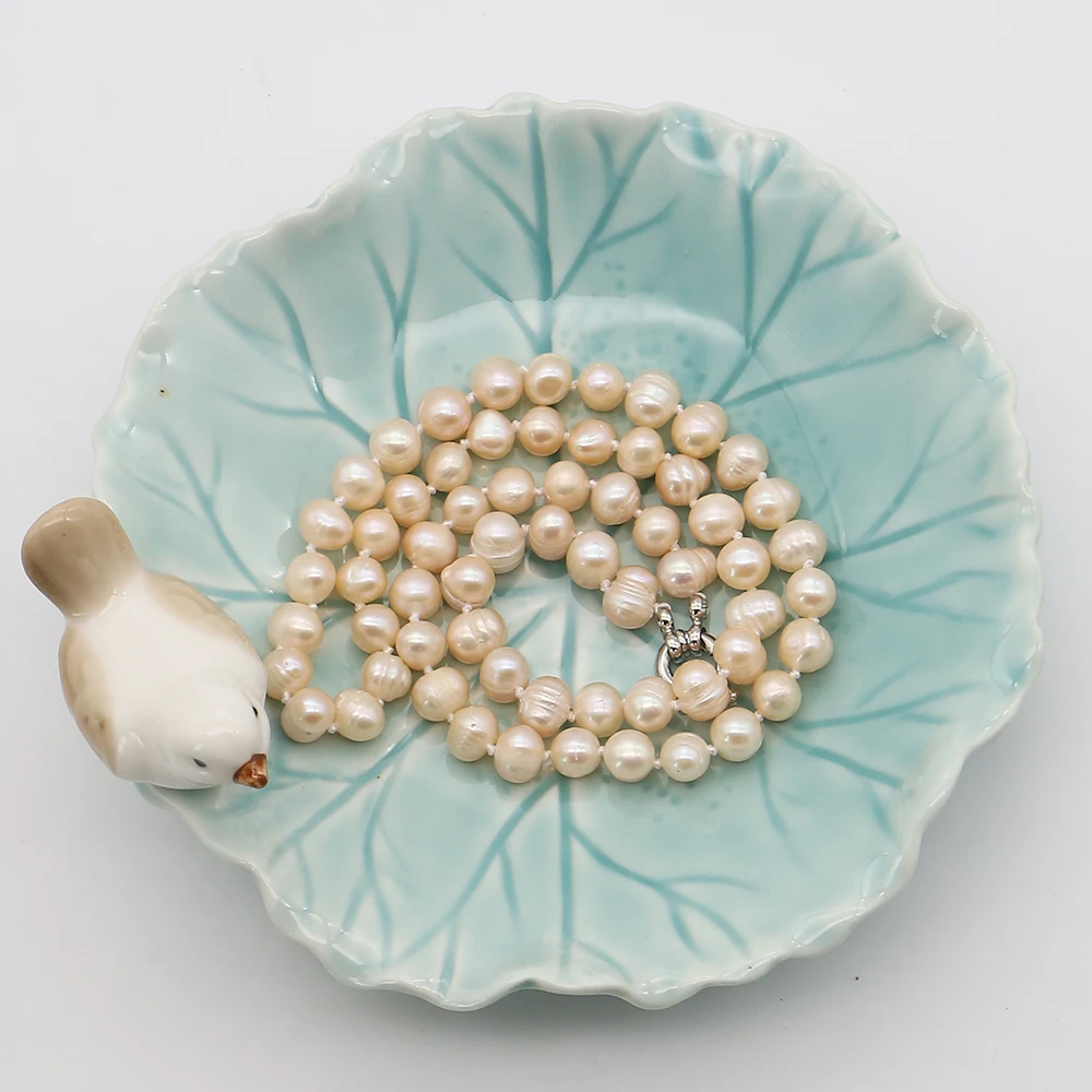 Round Natural Freshwater Threaded Pearl Steering Wheel Clasp Necklace 47cm Collarbone Chain Jewelry Accessory Holiday Gift
