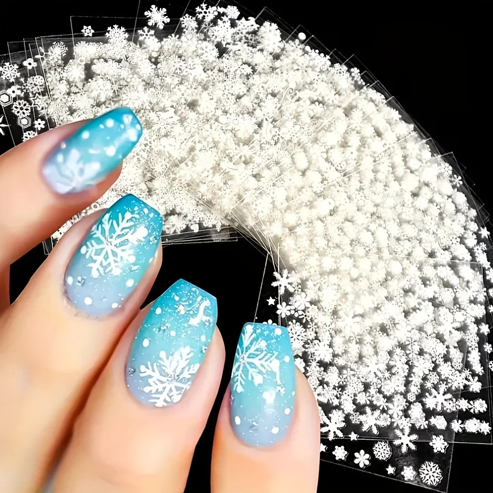 30 Stück Blatt Weihnachten 3D Nail Art Aufkleber Abziehbilder Nail Art Supplies für Frauen und S – selbstklebender Cartoon-Schneeflocken-Schneemann