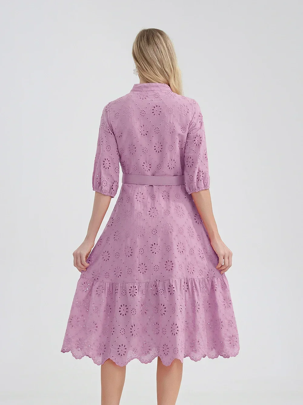 Marwin-Robe d'été en coton amissié pour femme, tenue décontractée, taille haute, à volants, mini col en v, coupe trapèze