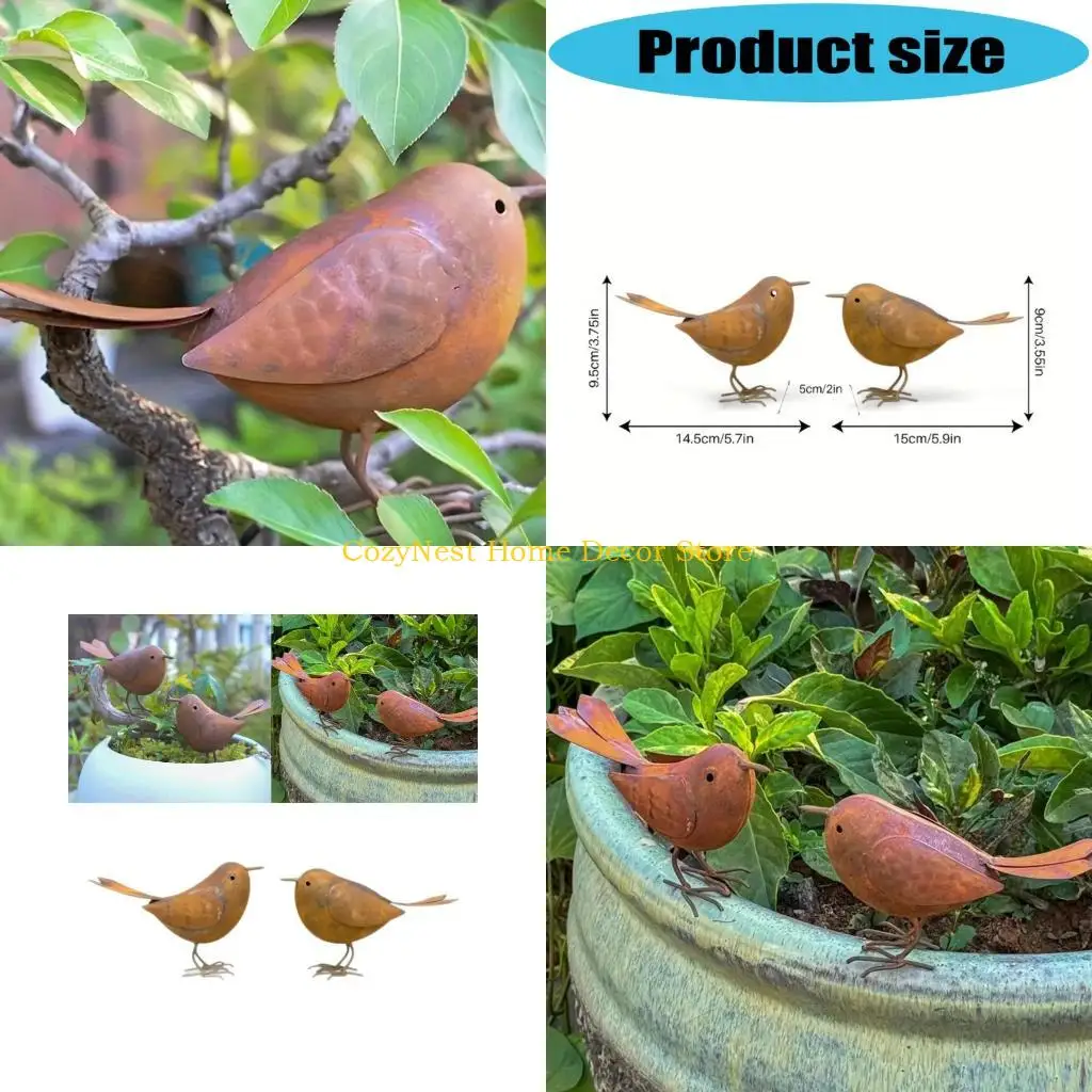 92MF 2Pcs Iron Bird Statue Resin Garden Decoration Animal National Bird Courtyard Porch Crafts Home Decoration Ornament