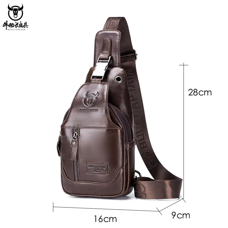 Bullcaptain novo saco de peito de couro genuíno masculino moda bolsa de ombro lazer crossbody saco de viagem de curta distância saco masculino