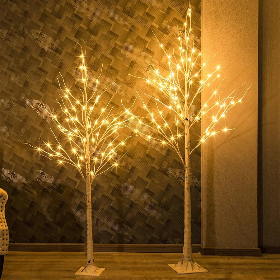 Árbol de abedul iluminado de 1,8 M, árbol de abedul blanco con luces LED, árbol de Navidad blanco para exteriores e interiores, decoración para fiesta en casa y boda