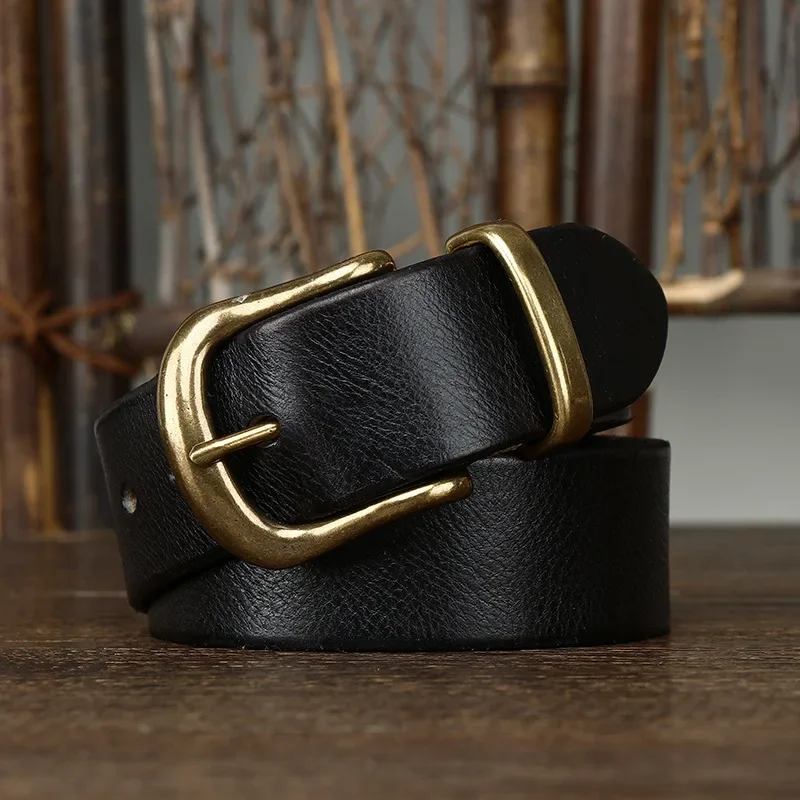 3.8CM Pure Cowskin Men Belt High Quality Luxury Genuine Leather Brass Buckle Strap Male Jeans Designer Belts for Man