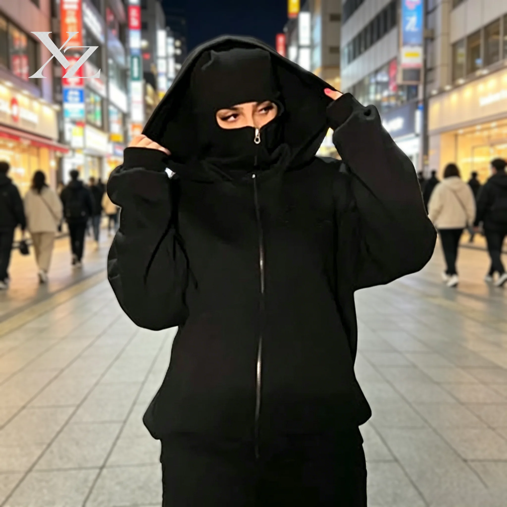 Men's Zipper sweatshirt hooded Rock product style Fall/Winter and  New Double-layered  women's collection berets jacket