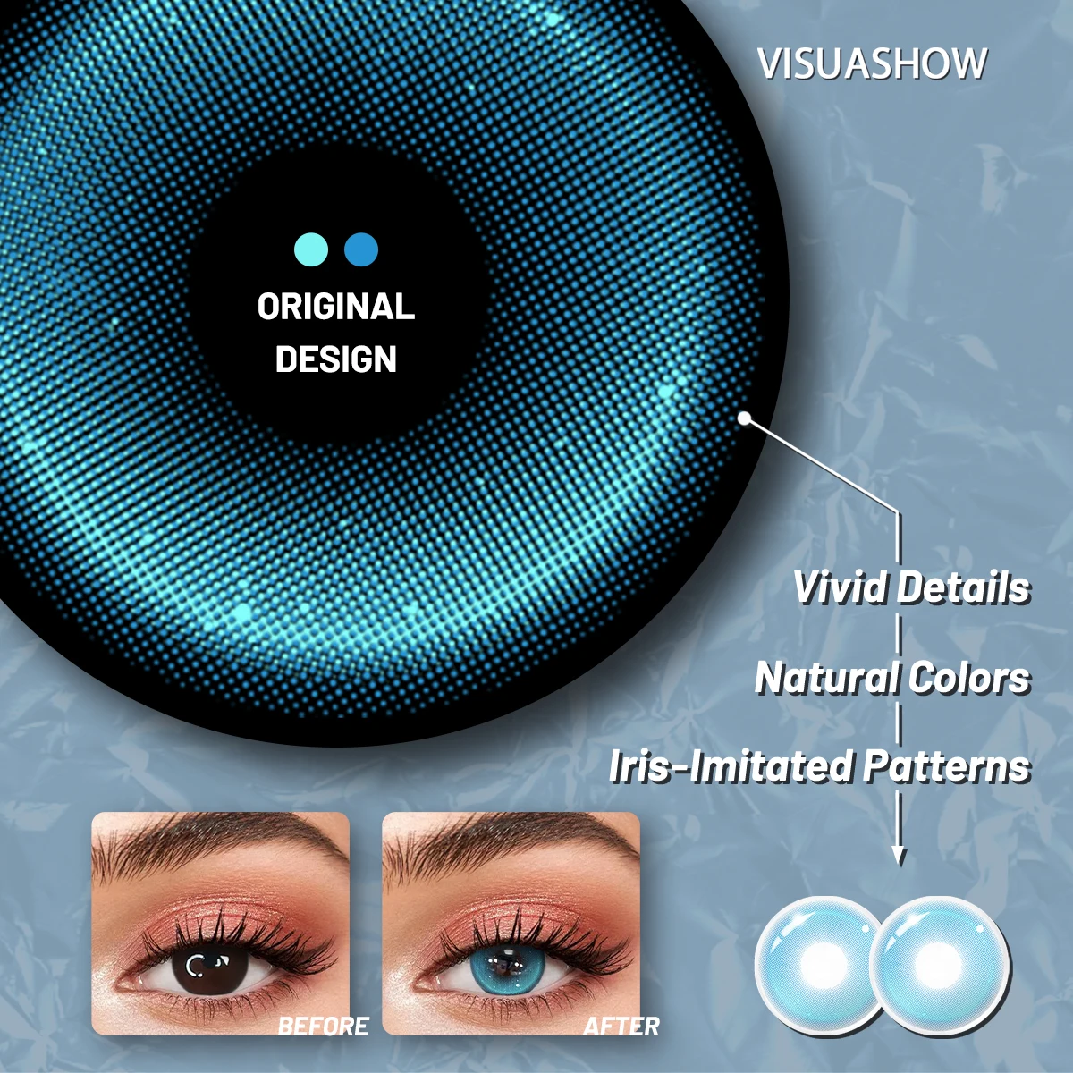 Visuashow 14,2mm Monaco Rot-Blaue Farbige Kontaktlinsen 1 Paar Halbjährige Mode-Schönheits-Farblinsen für Tägliches Party-Augen-Make-up – Detail 4