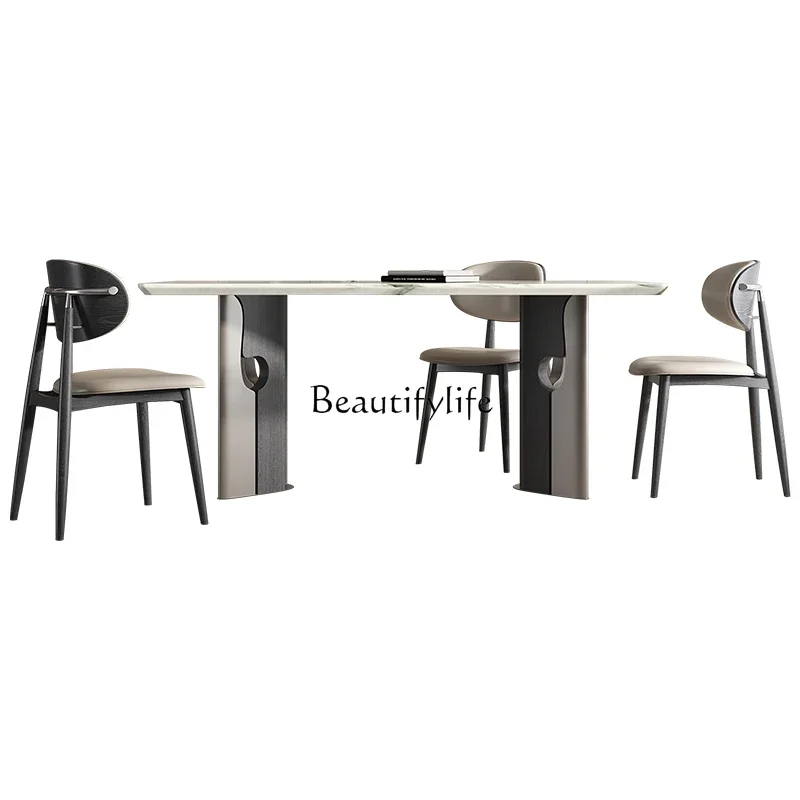 

Italian marble dining table Modern minimalist designer villa solid wood high-end luxury stone dining table