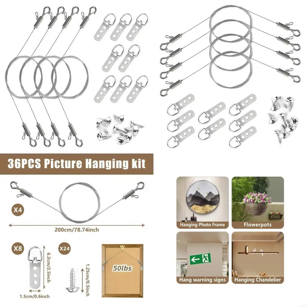 H58C Professional Art Work System Hanging Sistema da 50 libbre Set fili in acciaio Include gancio anelli per opere