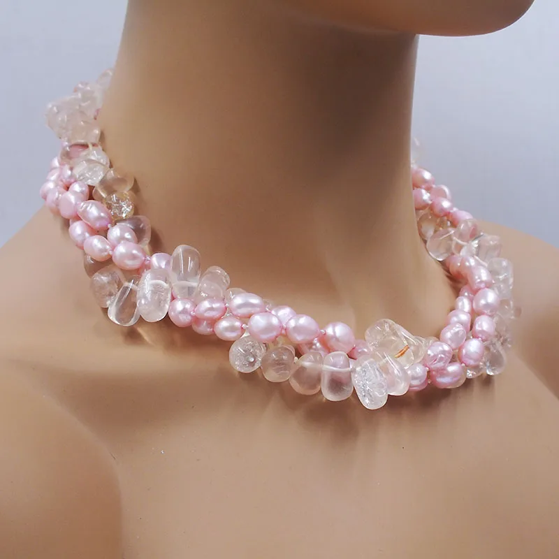 Exquisite 3shares. True baroque Pearl, crystal, very beautiful combination necklace 19