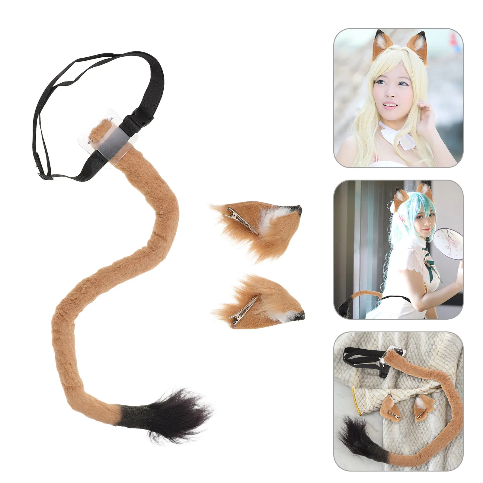 

1Set Lion Costume Accessories Set Realistic Lion Ears Hairpin Adjustable Tail Waist Buckle Halloween Carnival