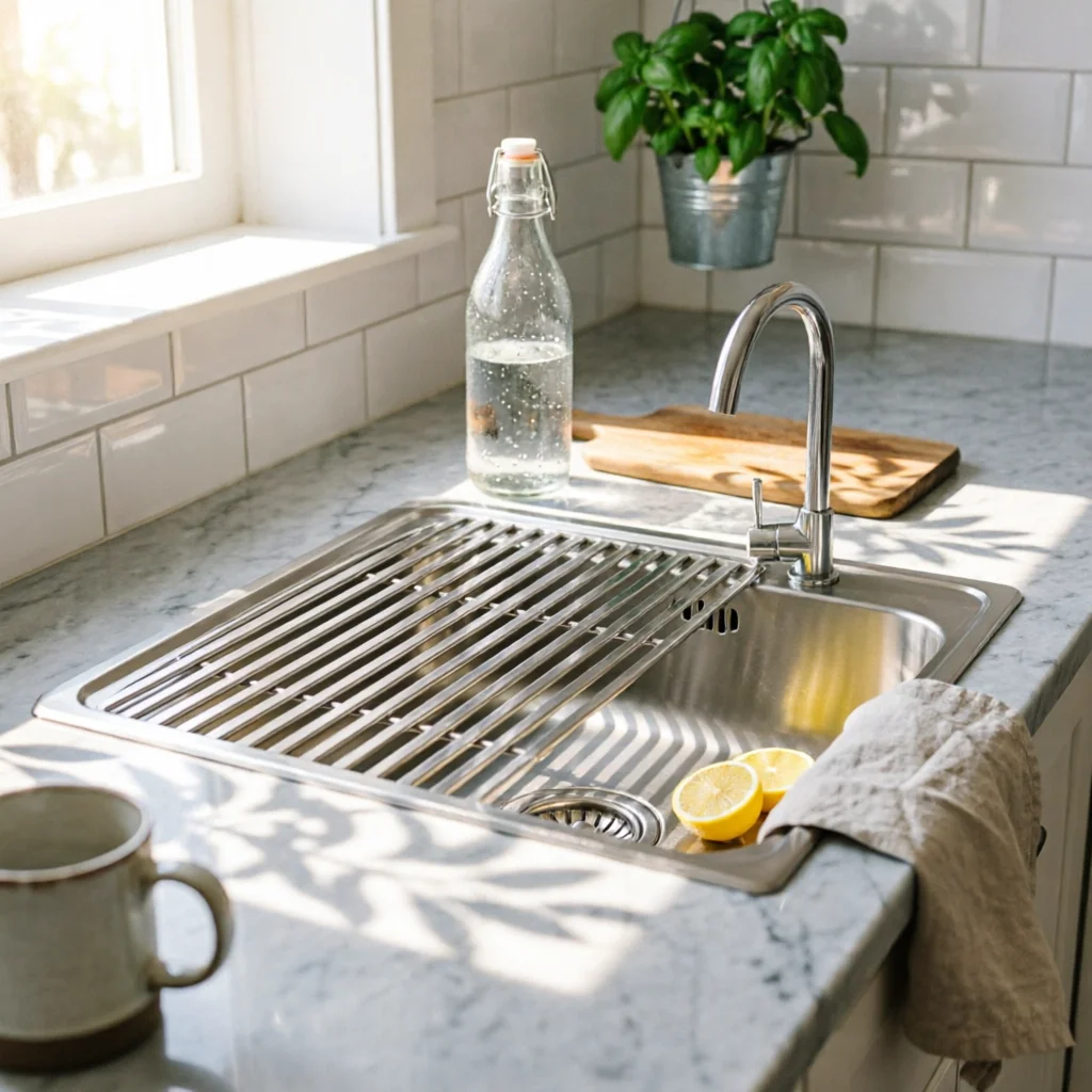 Home Barista - 蛇口開口部付きインセットティートレイ、ドレインスラット付きステンレス製茶こし付きティートレイ、バリスタ、カフェ、ホームラウンジ用