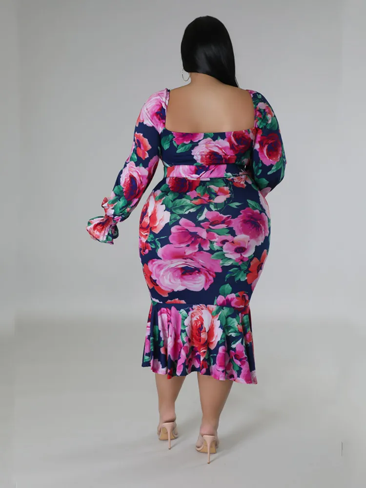 Wmstar Plus Size Dresses for Women Summer Holiday Clothing Floral Print Off Shoulder Maxi Dress Wholesale Dropshipping with Belt