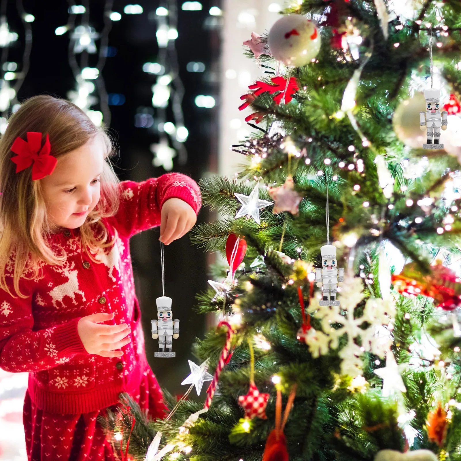 

6Pcs Nutcracker Soldier Christmas Wooden Hanging Ornaments Painted Cartoon Design Decor Tree Pendant Indoor Outdoor Decoration