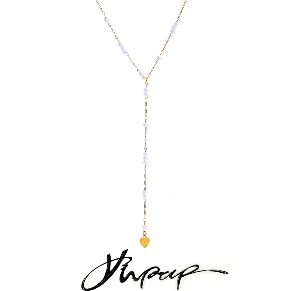 Yhpup 2025 Stainless Steel Imitation Pearls Thin Chain Long Hanging Pendant Necklace Water Resistant Chic Attractive Jewelry