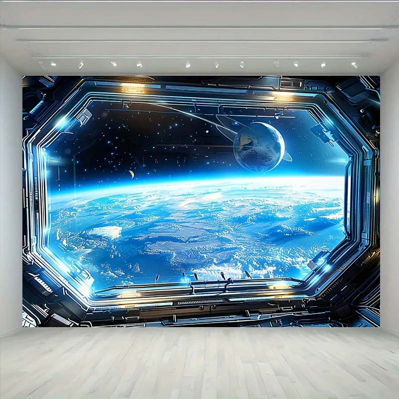 Fondo con temática espacial, artesanía espacial y estampado de planetas en un lado, adecuado para actividades al aire libre y decoración de la sala de estar.