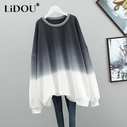 Spring Female Clothing Round Neck Tie Dye Long Sleeve Mid-length Pullovers Women Korean Style Fashion Personality Sweatshirts