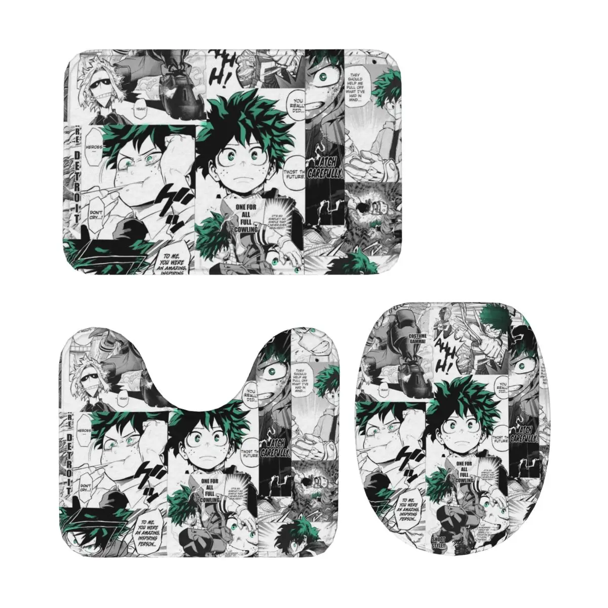 

My Hero Academia Deku Manga Коллаж 3-х шт. Коврик для ванной Набор для ванной комнаты Крышка унитаза Домашний декор Нескользящий ковер Напольный коврик
