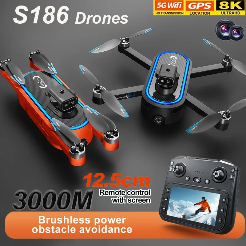 2025 Nuovo S186 Drone 8K Professionale 5G GPS HD Doppia Fotocamera Fotografia Brushless Pieghevole Grande Schermo RC Quadcopter Ragazzo Giocattolo Regalo