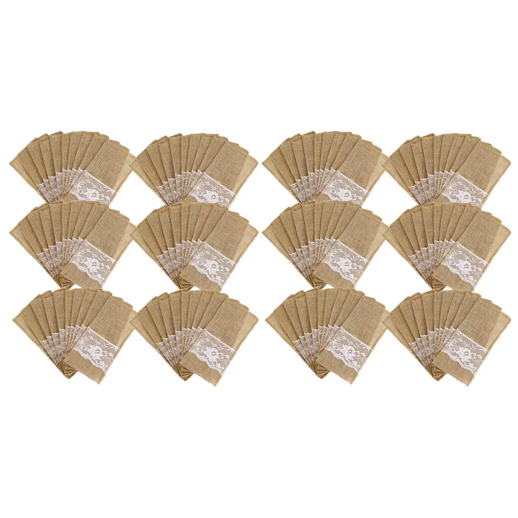 

ABWR-150Pcs Burlap Lace Cutlery Pouch Rustic Wedding Tableware Knife Fork Holder Bag Hessian Jute Table Decoration