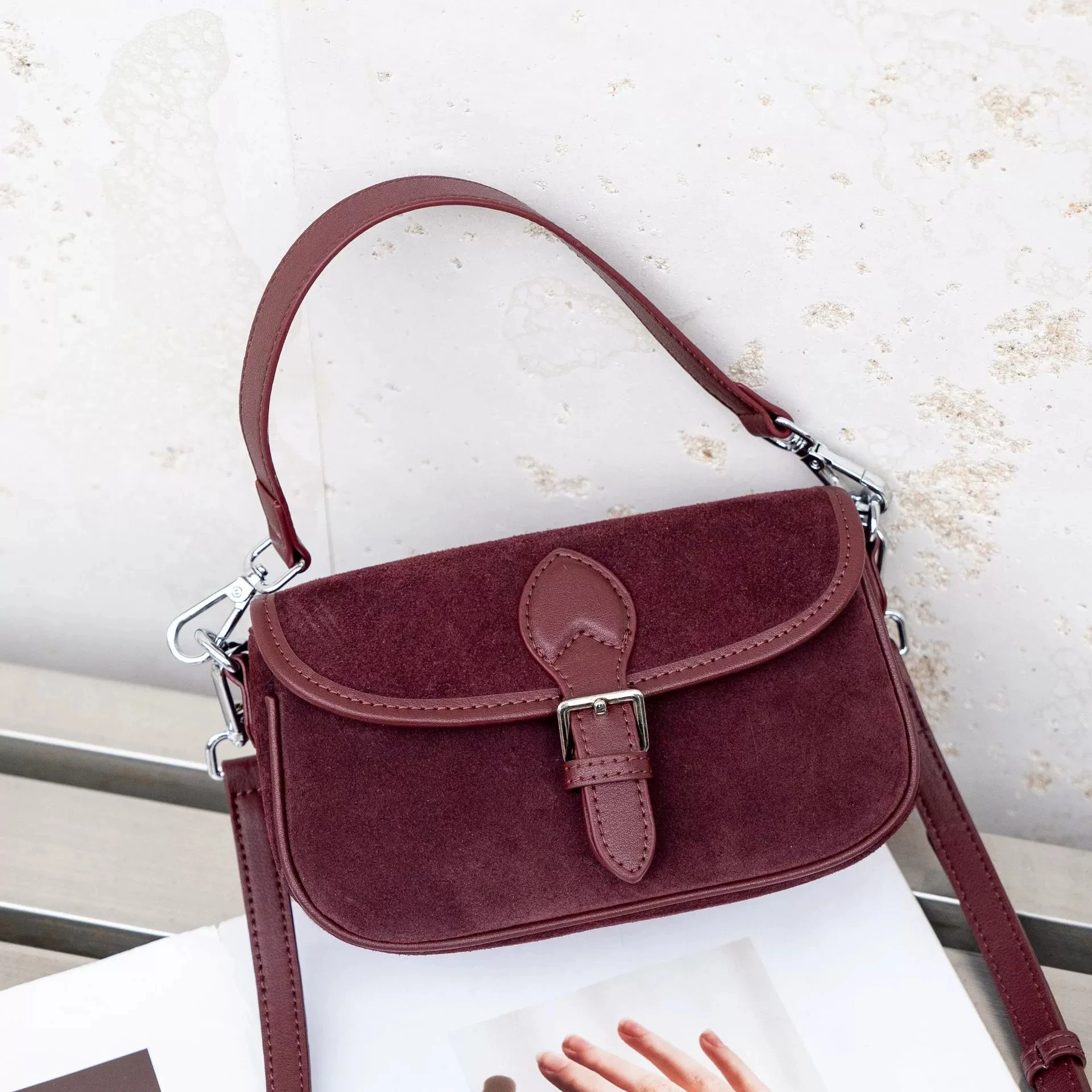 Mini Suede Ladies Shoulder or Cross-body Bag Small Women Handbag Patchwork Cow Leather Tote Bag New