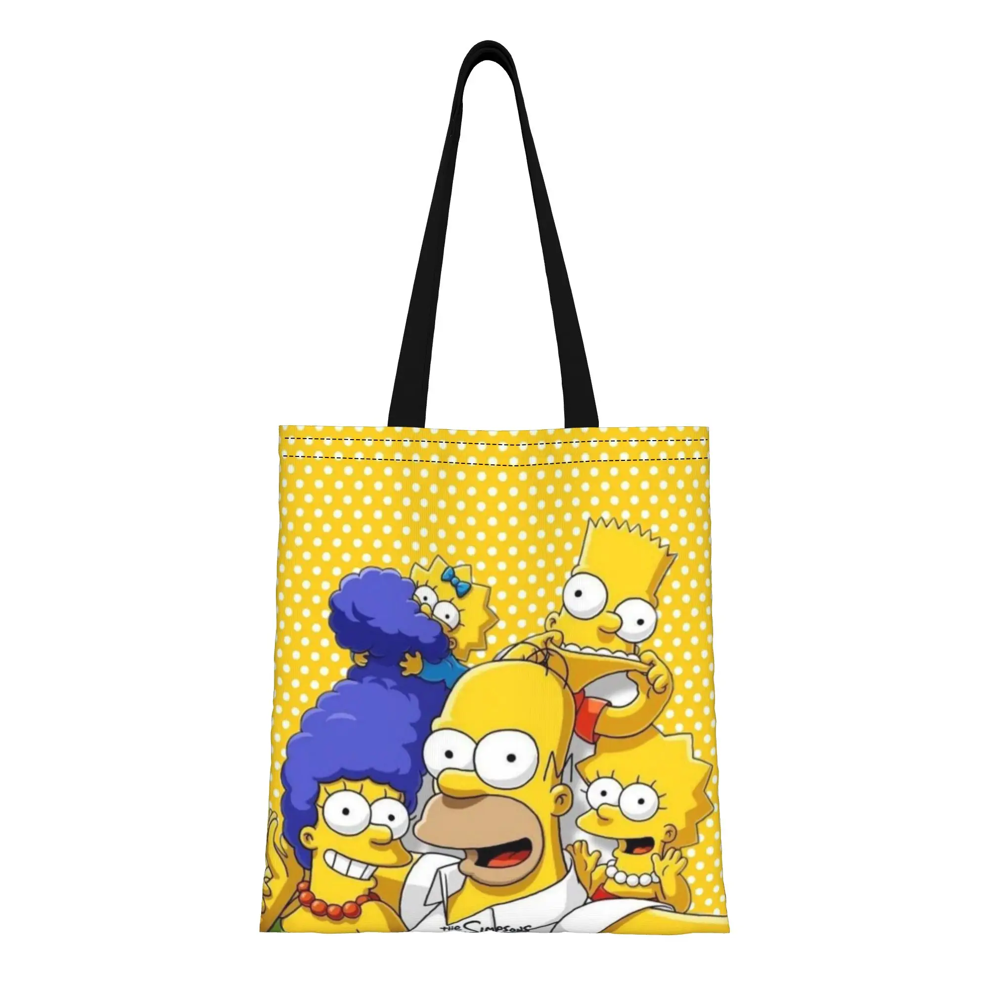 

Сезон «Снова в школу»: Желтая холщовая сумка-тоут с персонажами аниме и Симпсонами, идеально подходит для покупок, женская сумка с верхней ручкой.