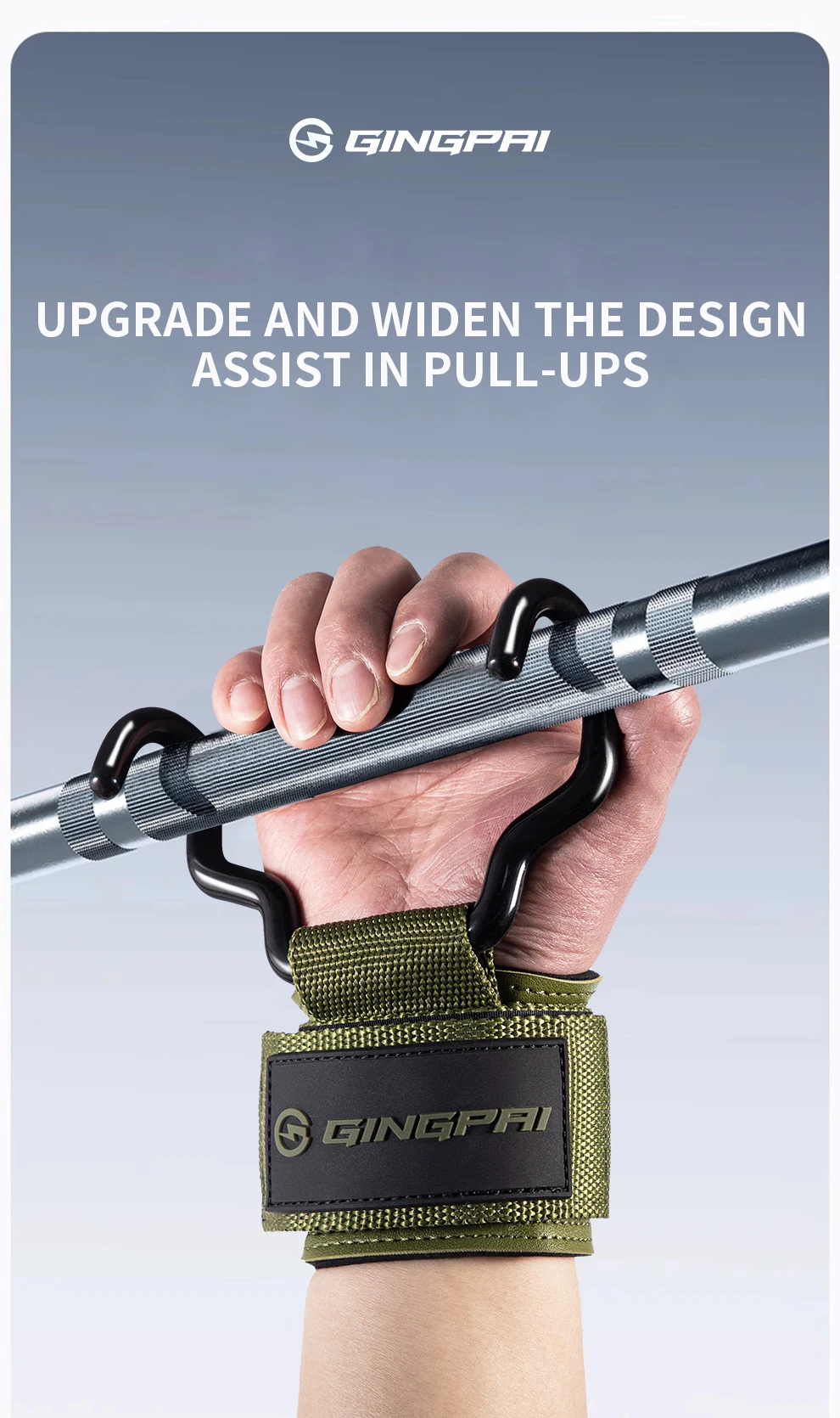Gewichtheben Haken Griffe mit Handgelenk Wraps Hand-Bar Handgelenk Strap Gym Fitness Haken Gewicht Strap Pull-Ups Power Lifting Handschuhe – Detail 1