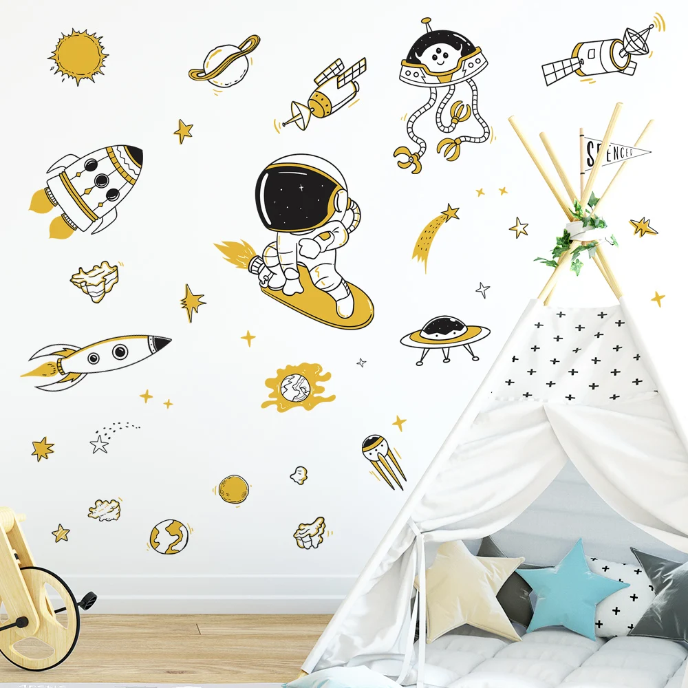 Kids room Wall Stickers Cartoon Space Astronaut Wall Decals for Nursery Bedroom Room Kindergarten Wall Decals Eco-friendly Mural