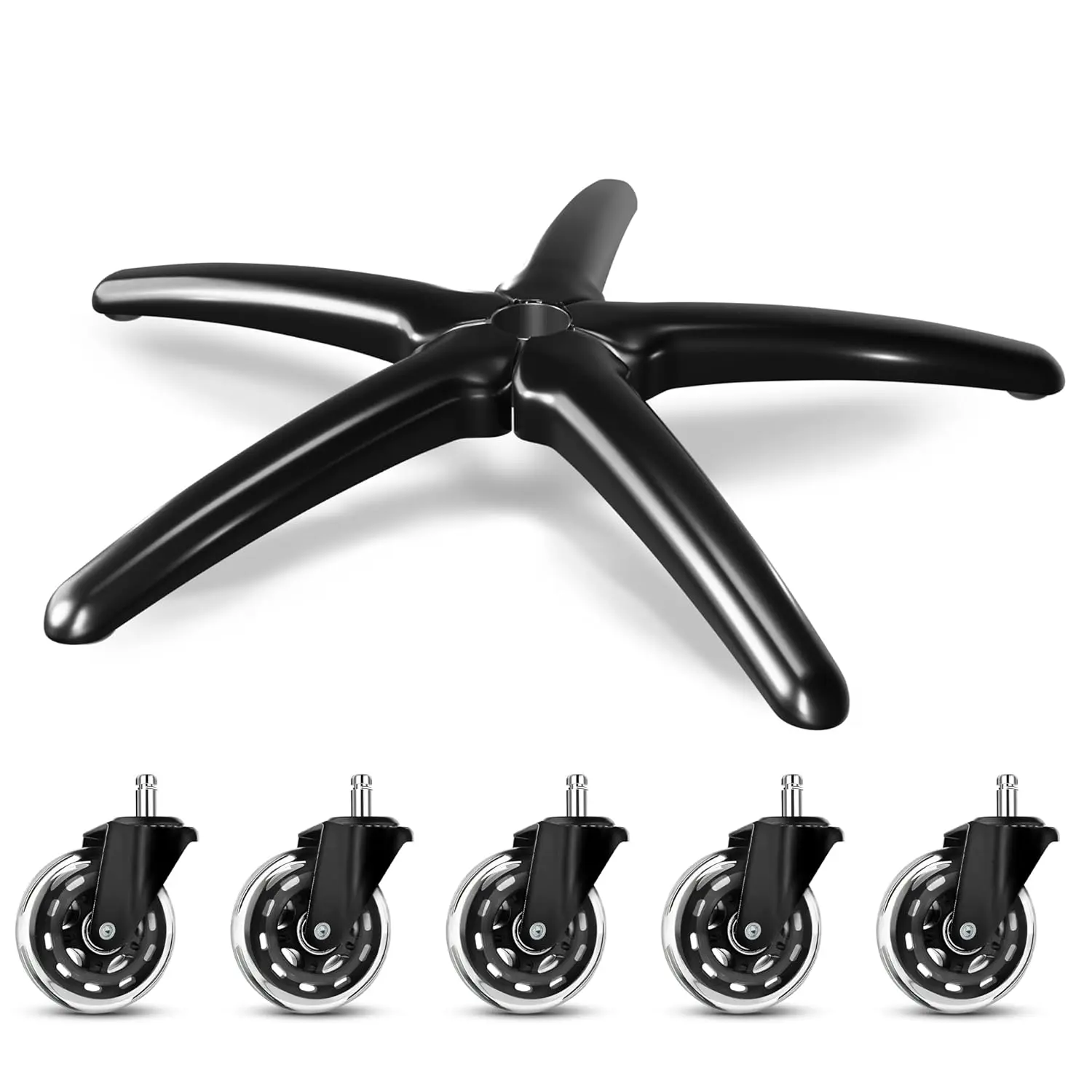 

28"" Heavy Duty Office Chair Base Replacement With Wheels(Set Of 5), Metal Chair Base With Casters Total Height: 7.5""