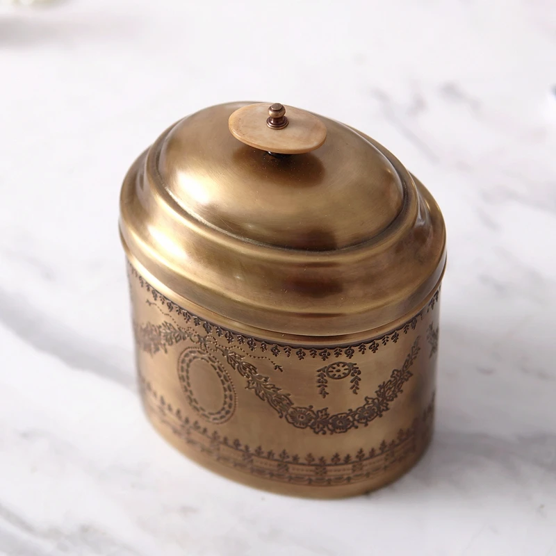 Luxury Handmade Brass Retro Carved Candy Box Storage Tank Tea Caddy Decor Home Living Room Villa Desktop Ornaments Accessories