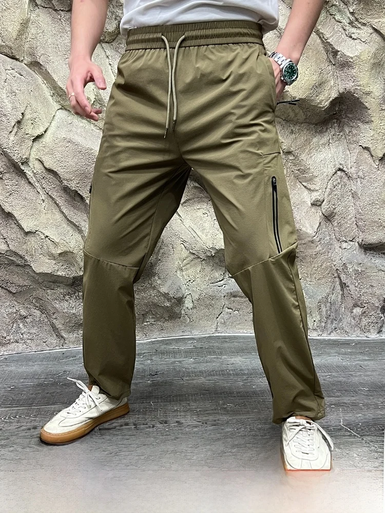 

Outdoor Men's Faionable Skin Pants High-End Taped Zipper Qui Dry Casual Pants Straight Leg mid Waist Long Youth Spring Su...