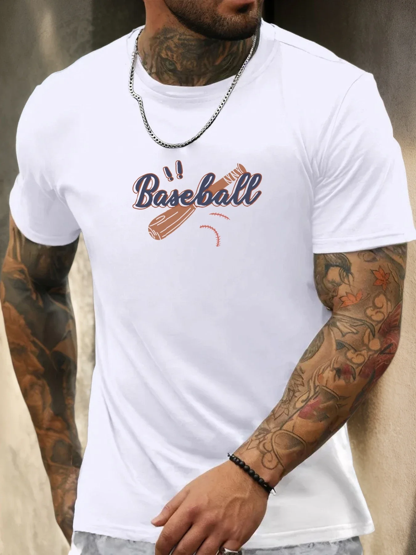 Pop Men's Summer 100% Cotton Soft Lightweight Round Neck Short Sleeve T-Shirt Baseball Printed Breathable Casual Fashion Cool Te