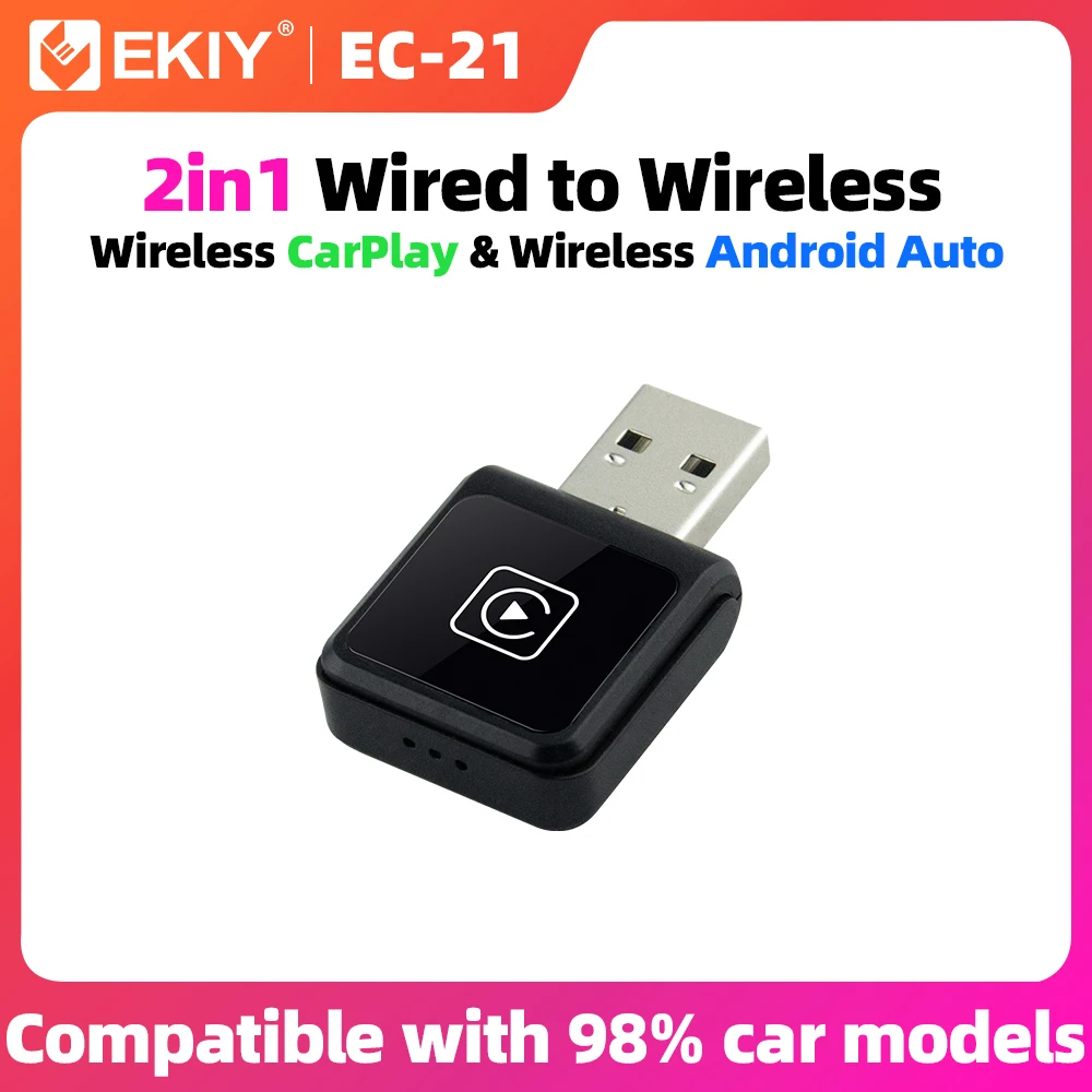 

EKIY 2in1 Беспроводной Android Auto адаптер Беспроводной CarPlay Dongle Автомобильные интеллектуальные системы AI Smart Box для автомобиля с проводным CarPlay
