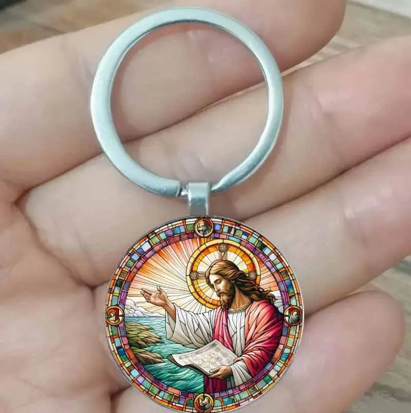 

Christian Jesus Era Gemstone Keychain Fashion Retro Bag Keychain Decorative Bag Wallet Charm Accessories
