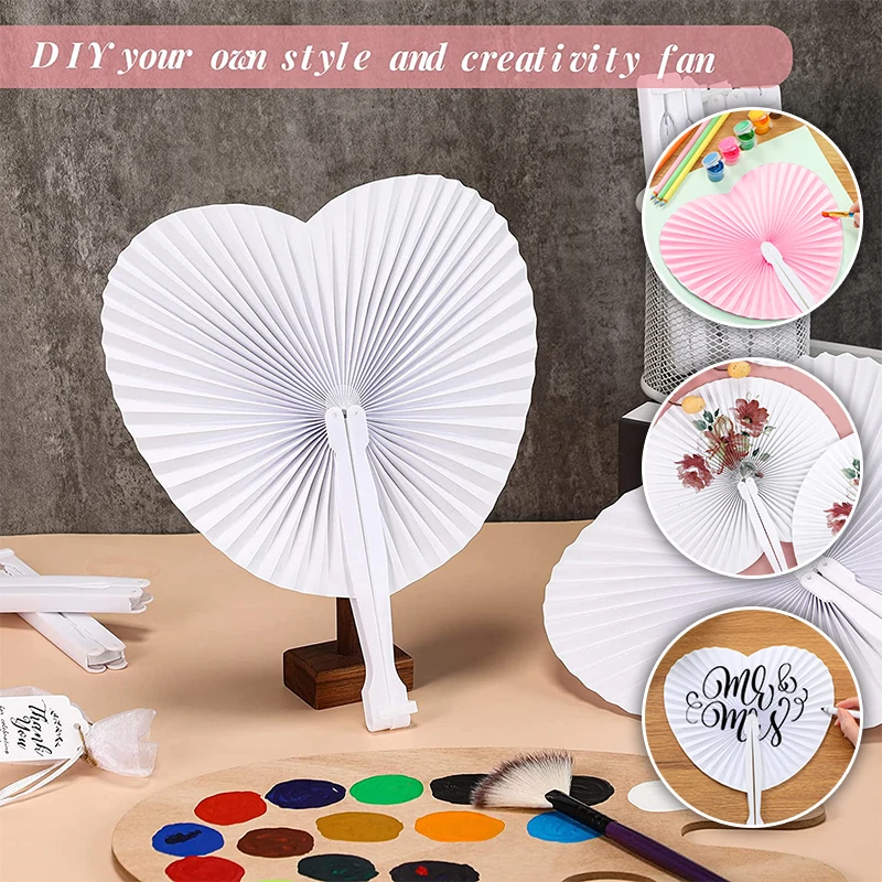 20-100PCS White Folding Paper Fans DIY Painting Wedding Hand Fans Party Gift Anniversary Birthday Decoration Festival Party Gift