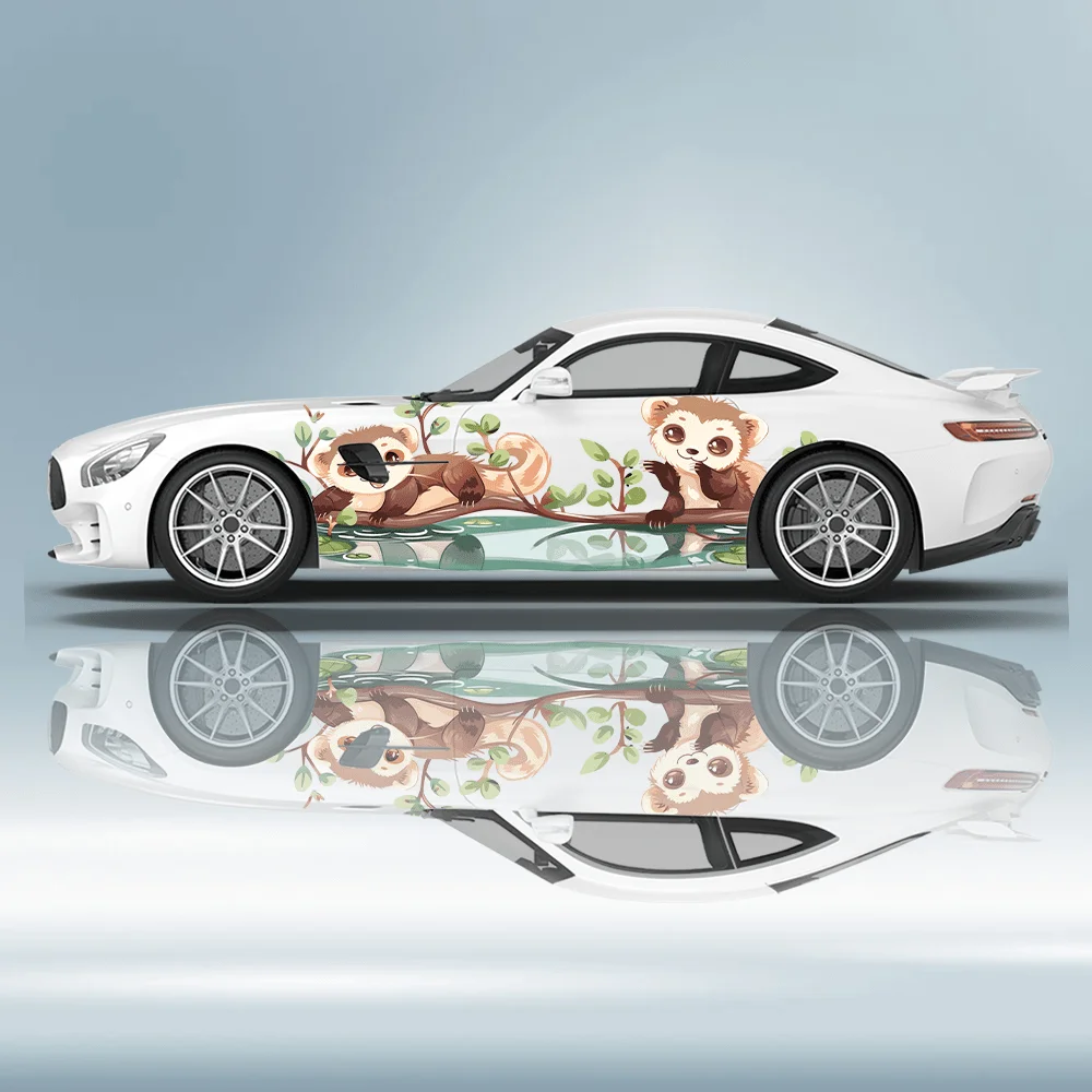 

Two Cute Otter Tree Car Vinyl Wraps Decal Self-adhesive PVC Sticker Suitable for Trucks SUV Decoration Protect Auto Accessories