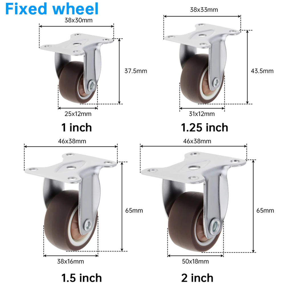4pcs Furniture Casters Wheels 1/1.25/1.5/2 inch Metal Top TPR Rubber Small Ball Bearings Caster Wheel for Night Stand/Side Table