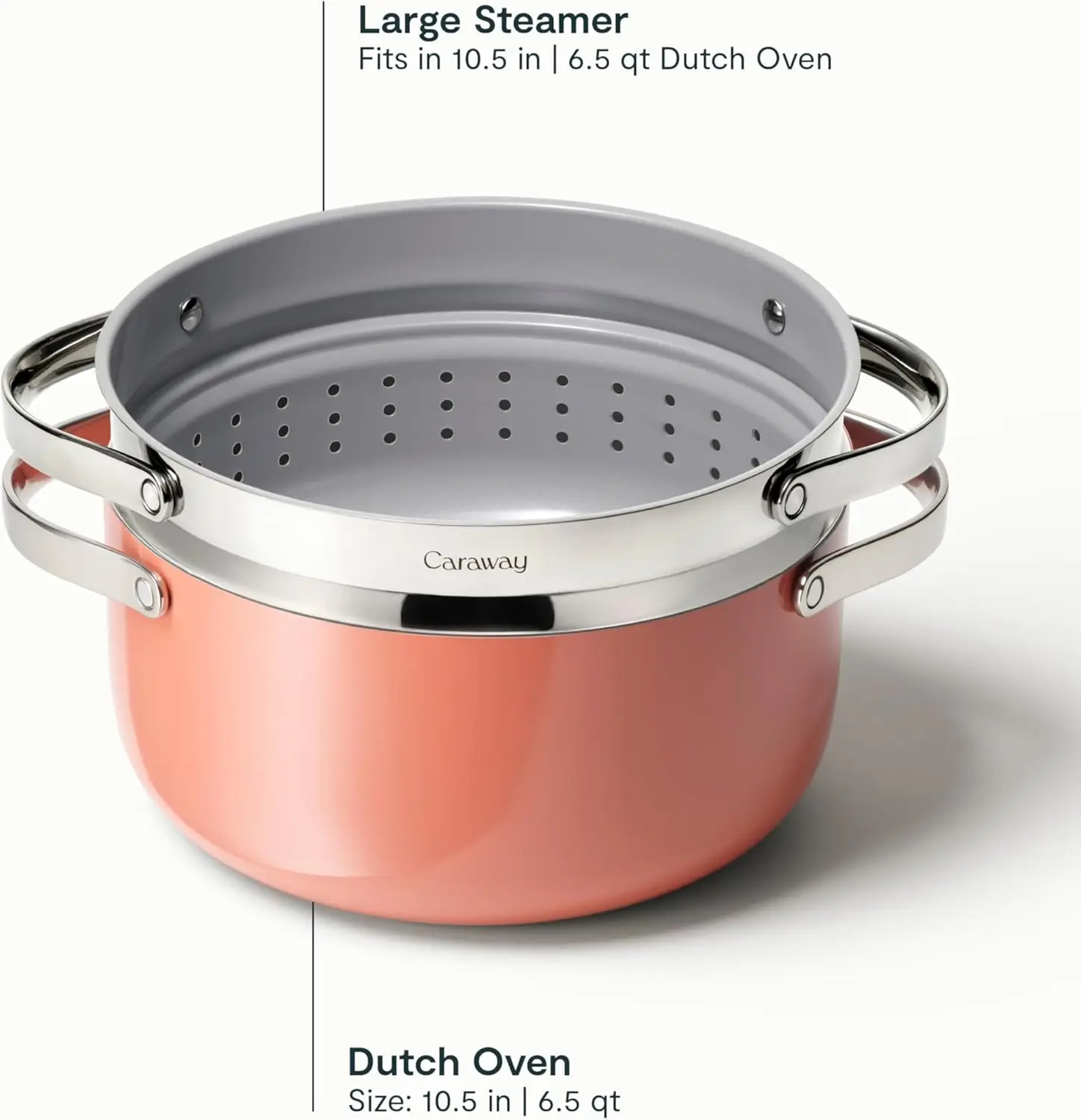 Olla para horno holandesa de cerámica antiadherente con tapa y vaporera (6,5 qt, 10,5") - No tóxico, sin PTFE y PFOA - Caja fuerte para horno y compatible con A