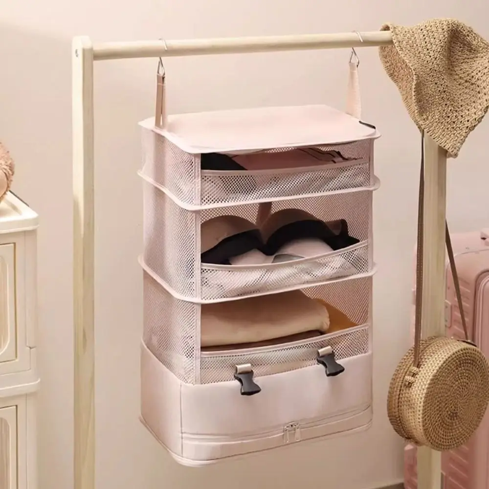 

4 Layers Hanging Travel Storage Bag Foldable Large Capacity Hanging Clothes Storage Bag Space Saving with Mesh Pockets