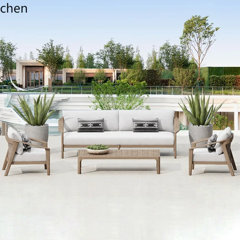 

HYS Custom Outdoor Rattan Sofa Outdoor Garden Leisure Terrace Furniture Teak Sofa Coffee Table Set
